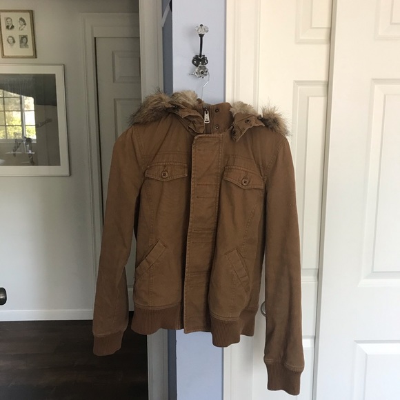 W/ FUR: Aritzia Maverick Camel Canvas Bomber Parka - Picture 7 of 7